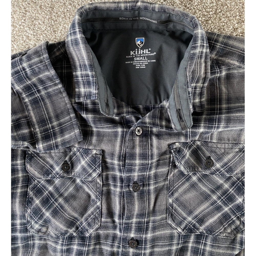 Kuhl Born In The Mountains Gray Check/Striped Mens S Cotton/Tencel Hiking Camp